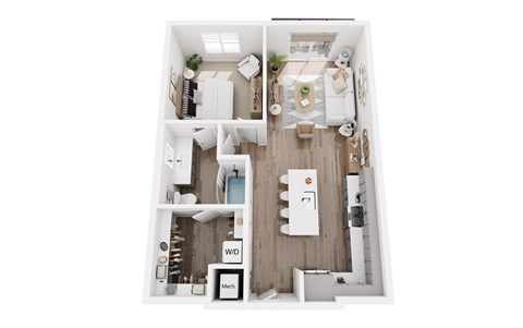 Floor plan for 1 bed, 1 bath, 781 sqft